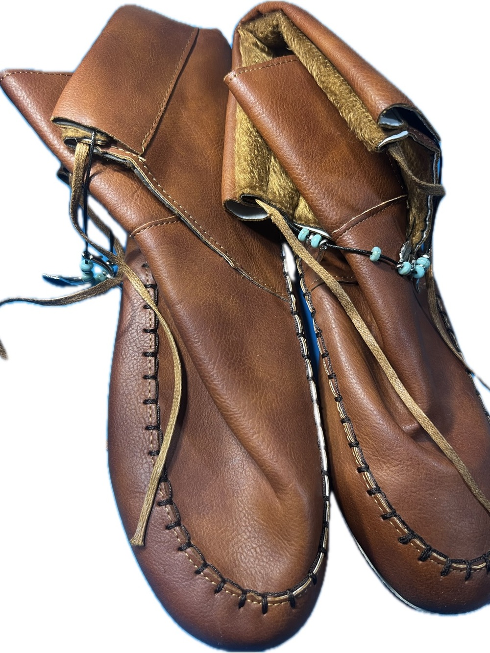 Women's Tan Leather Moccasin Slip-Ons with Bead Accent